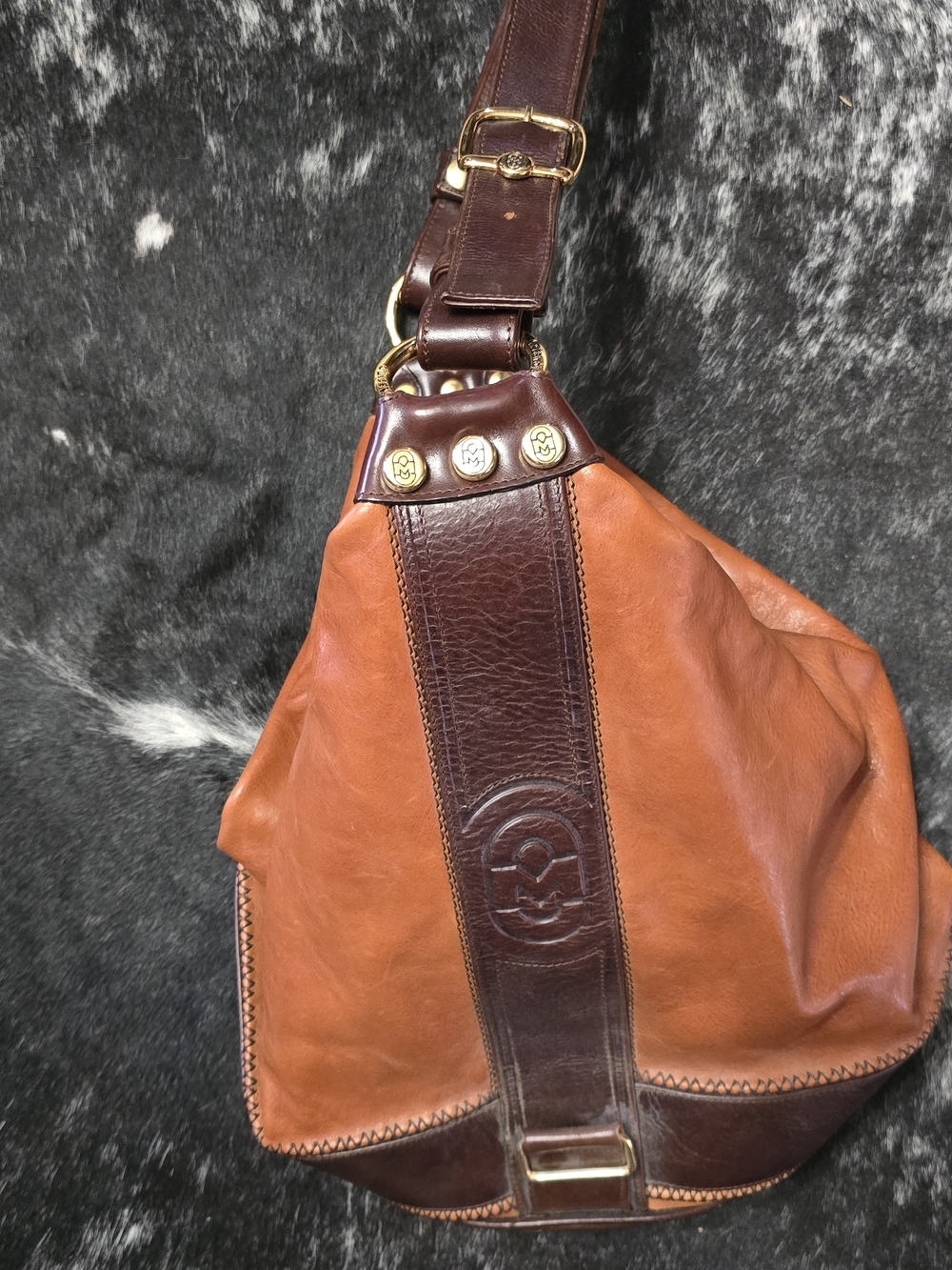Marino Orlandi Two-Tone Brown Leather Sling Bag
